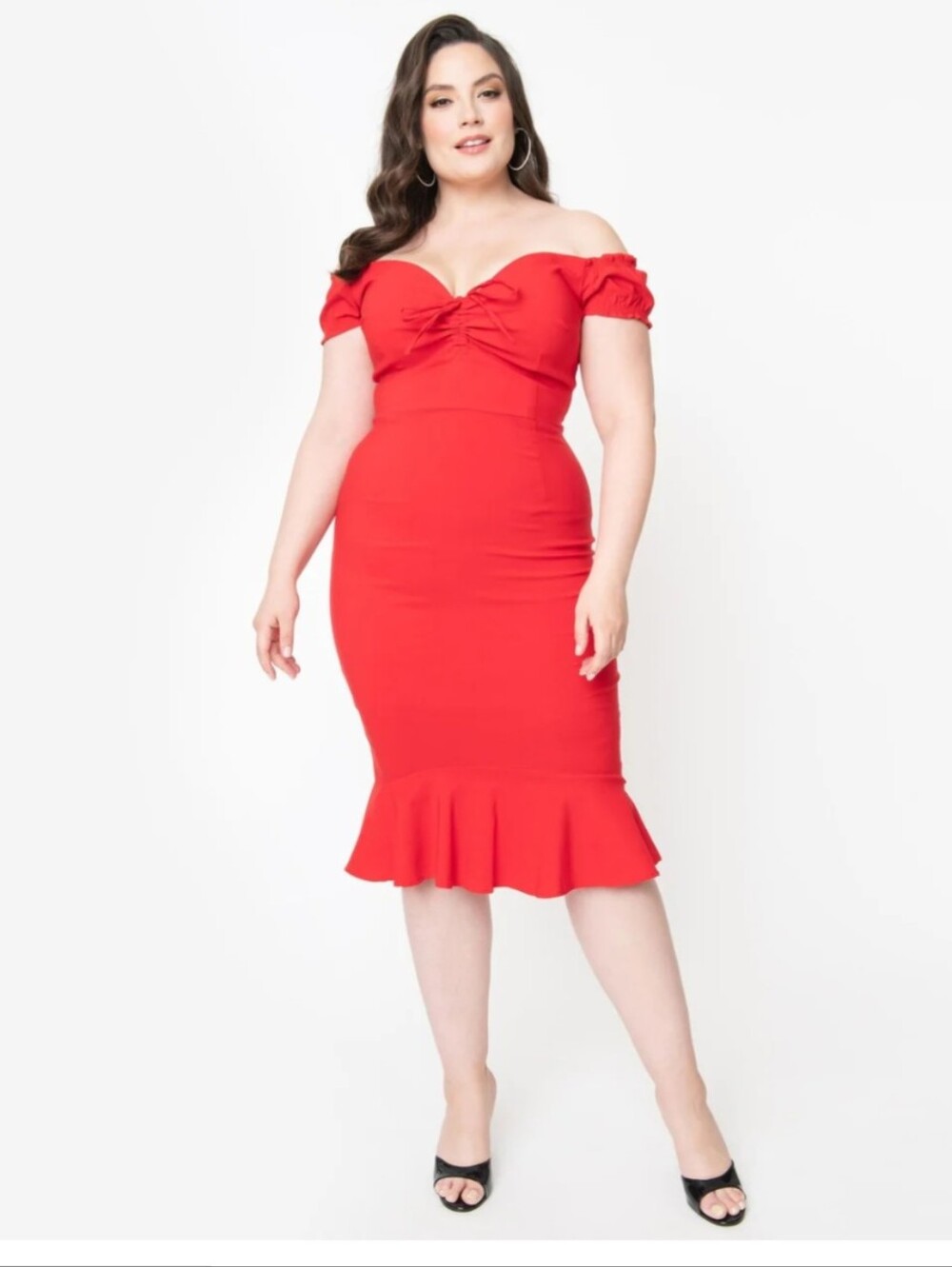collectif sasha plain fishtail dress red Plus Size 4X
